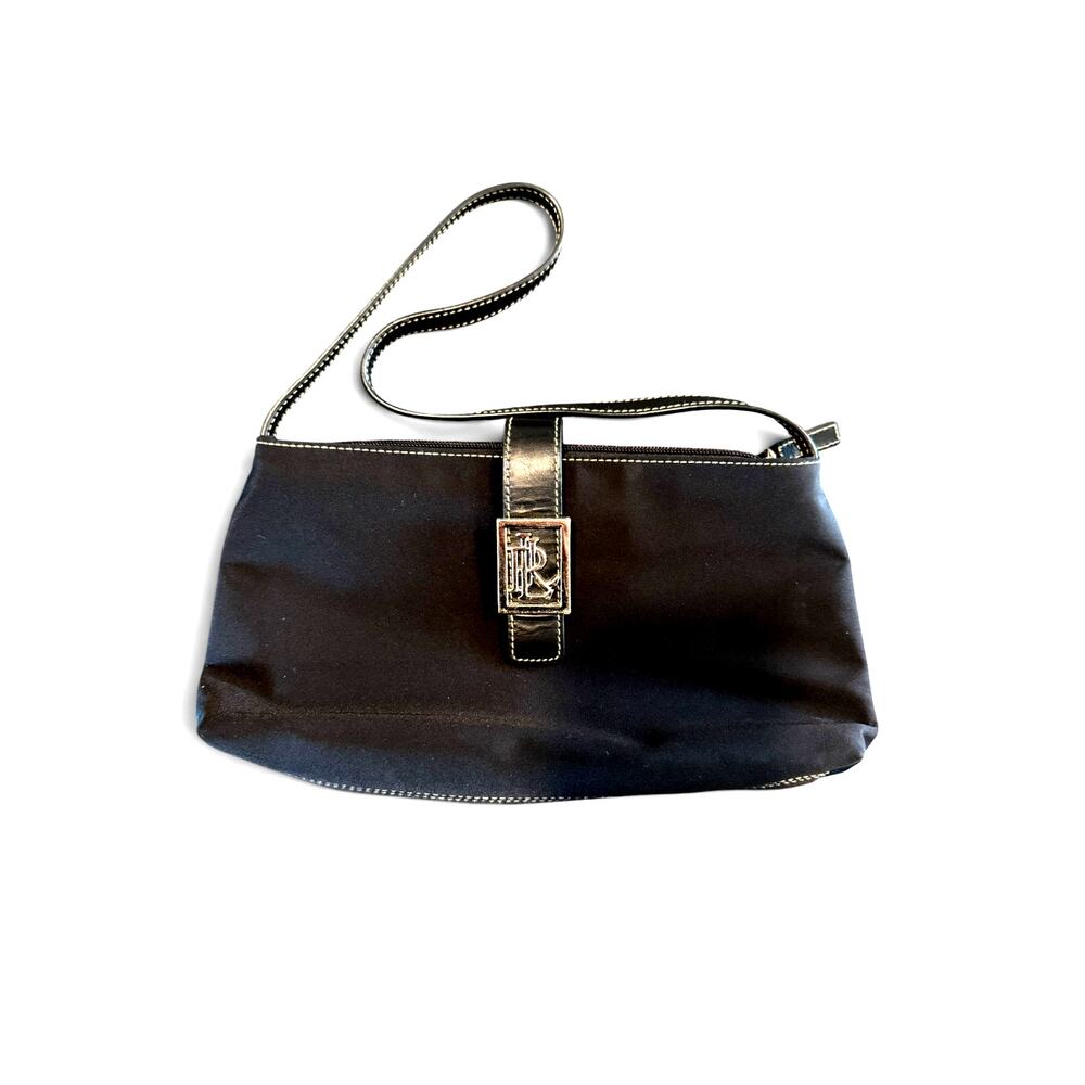 Lauren Ralph Lauren Black Shoulder Bag Purse Gold LRL Logo Classic Handbag